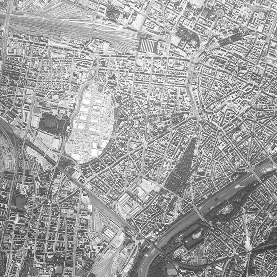 Oktoberfest München, Luftbild aus dem Jahr 1978  Luftbild des Oktoberfests in München aus dem Jahr 1978